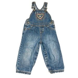 Oshkosh Bgosh Denim Overalls Rainbow Heart Patch Retro Girly 18 Months Blue Jean